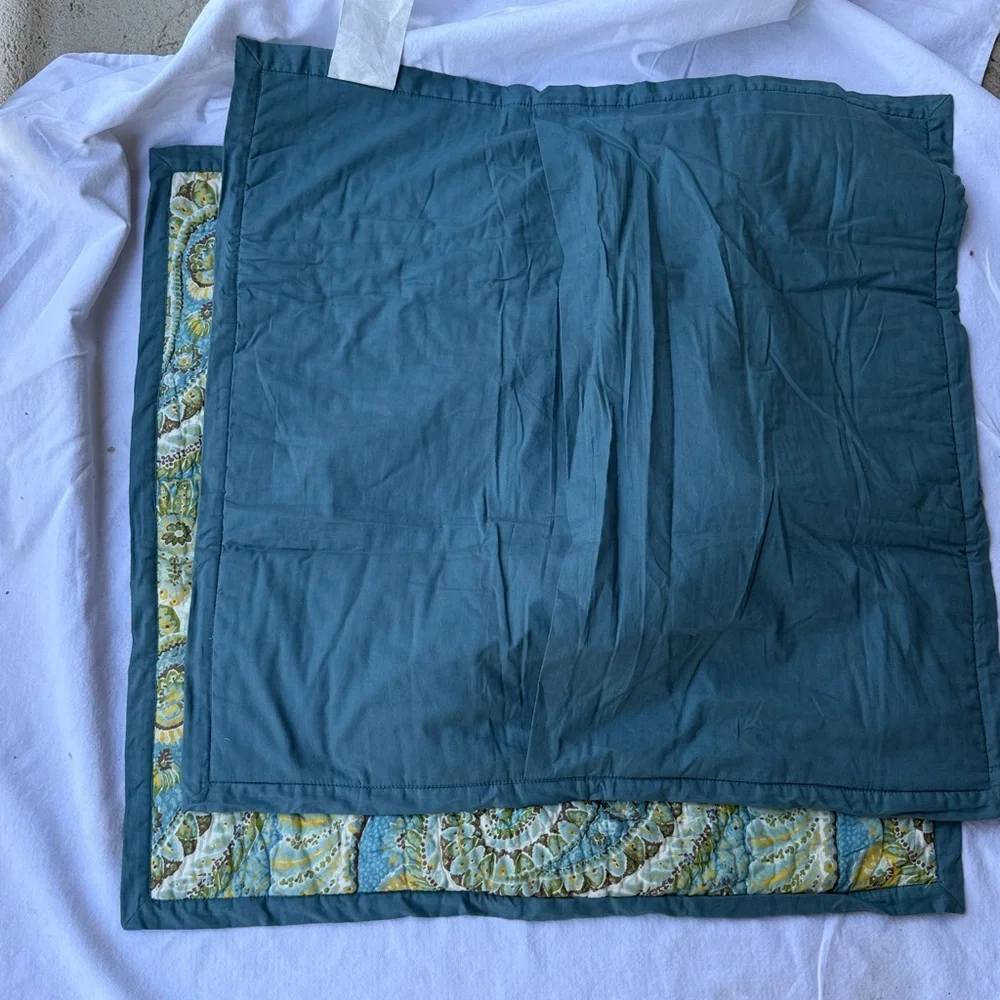 Pottery Barn Shams 2 set‎ Rosalie Paisley Euro covers  quilted greens turquoise